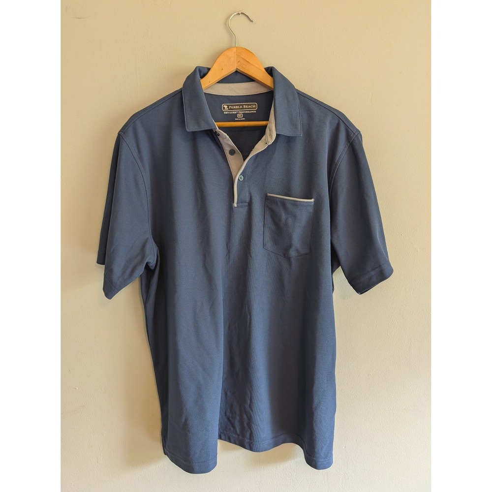 Pebble Beach Dry-Luxe Performance Polo Shirt Mens XL Blue Short Sleeve Golf Top